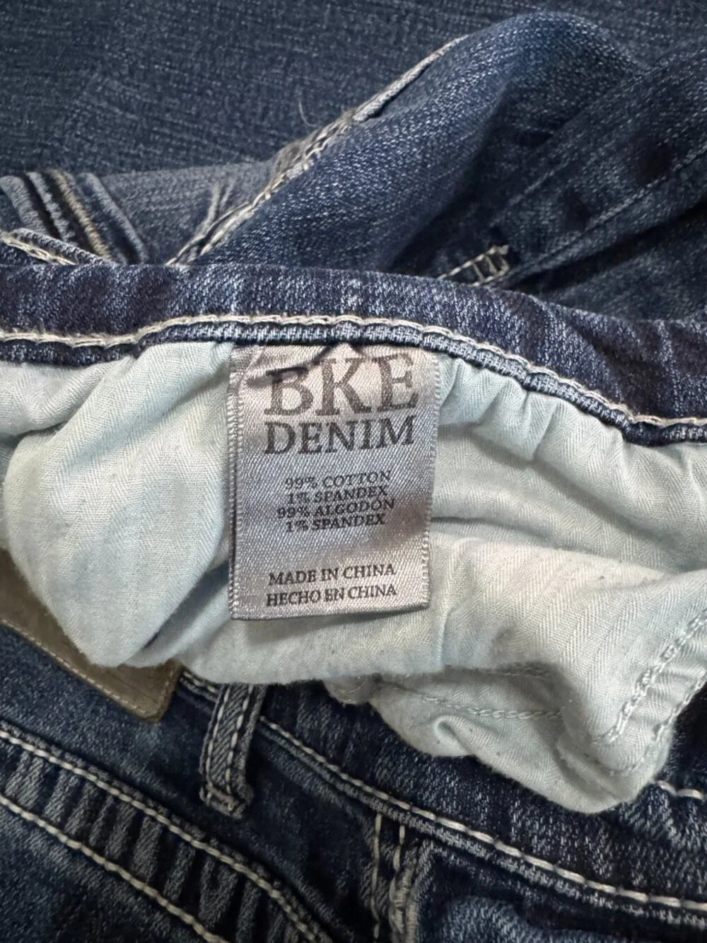 BKE Tyler Straight Leg Dark Wash Denim Jeans Thick Stitch Size 34L